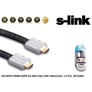 S-link SLX-M475 HDMI M/M 5m Altın Uçlu 24K+ Metal Kon. 1.4 Ver. 3D Kablo