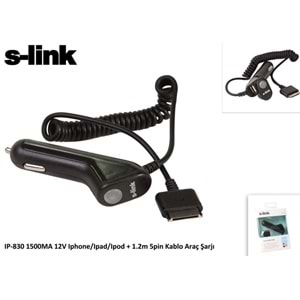 S-link IP-830 Şarj Aleti 1500MA 12V Iphone/Ipad/Ipod + 1.2m 5pin Kablo Araç Şarjı