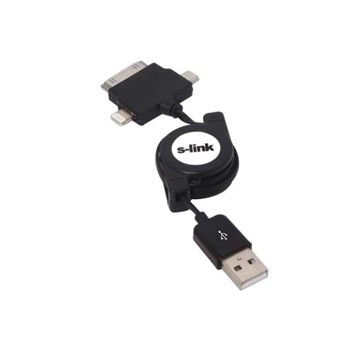 S-link IP-544 Usb iPhone4/iPod/iPad + iPhone5 + Micro 5pin Siyah Data Şarj kablosu