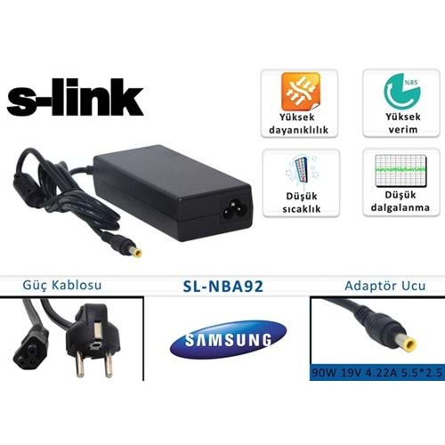 S-link SL-NBA92 90W 19V 4.22A 5.5*2.5 Samsung Notebook Standart Adaptör