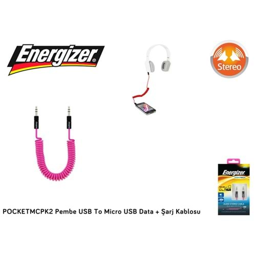 Energizer POCKETMCPK2 Pembe USB To Micro USB Data + Şarj Kablosu