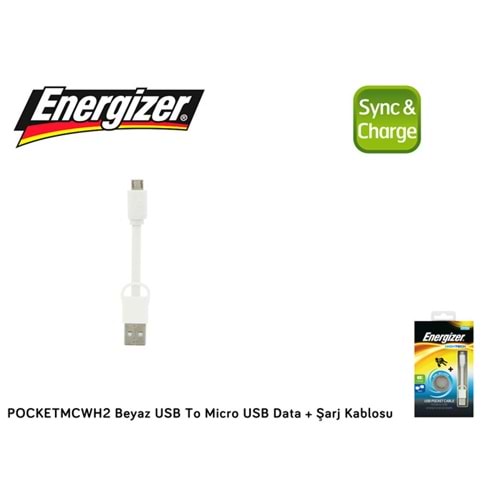 Energizer POCKETMCWH2 Beyaz USB To Micro USB Data + Şarj Kablosu