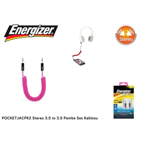 Energizer POCKETJACPK2 Stereo 3.5 to 3.5 Pembe Ses Kablosu