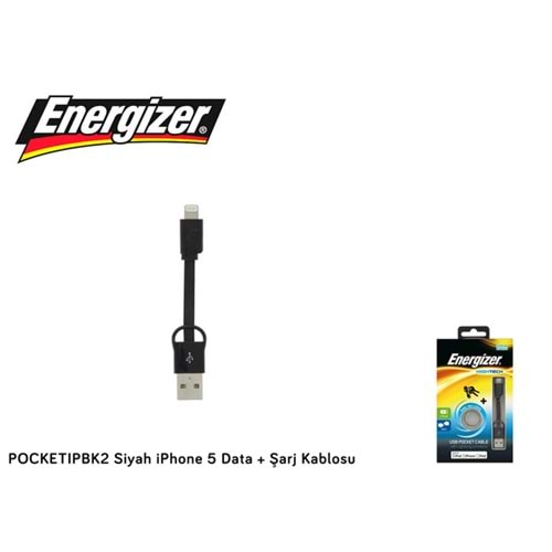 Energizer POCKETIPBK2 Siyah iPhone Lightning Data + Şarj Kablosu
