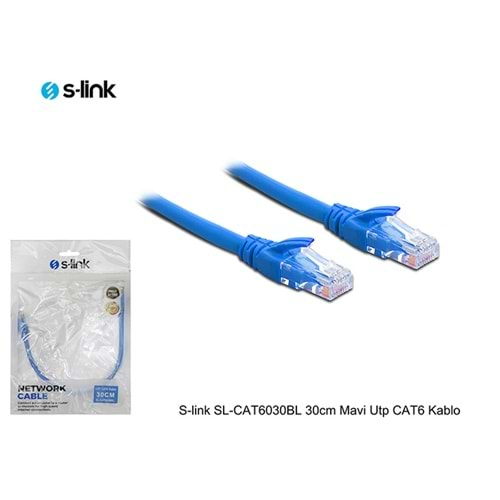 S-link SL-CAT6030BL 30cm Mavi Utp CAT6 Kablo