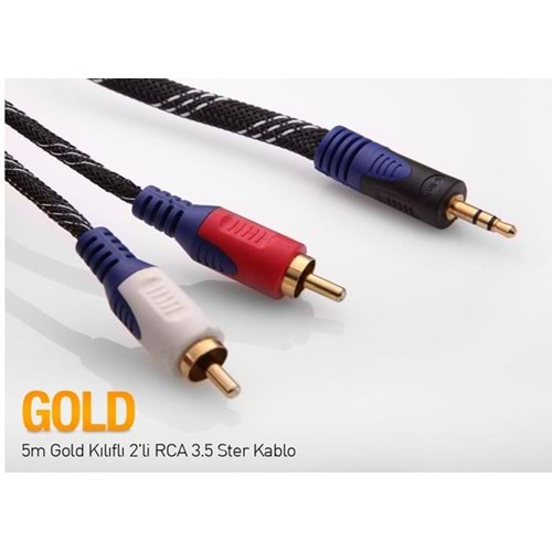 S-link SLX-941 5m Gold Kılıflı 2li RCA 3.5 Ster Kablo