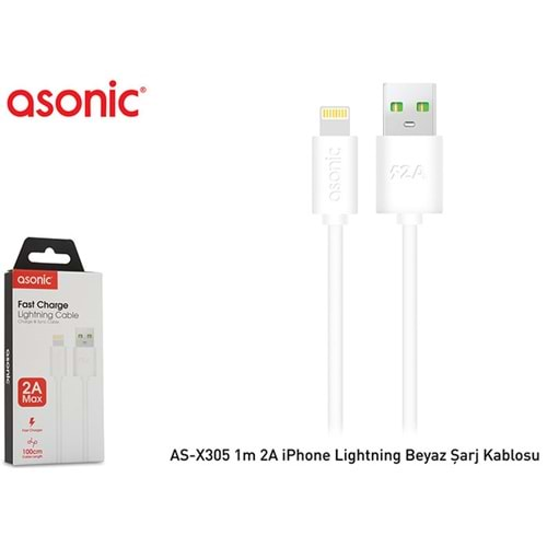 Asonic AS-X305 1m 2A iPhone Lightning Beyaz Şarj Kablosu