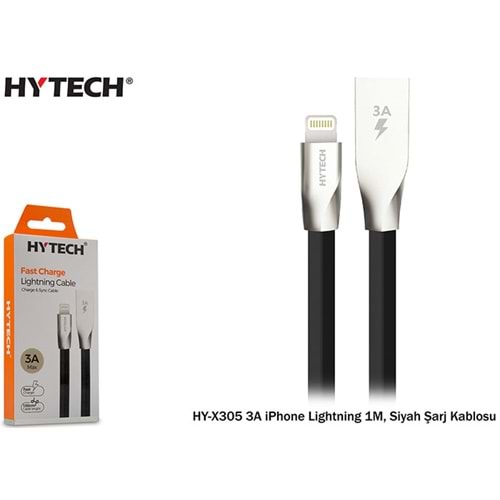 Hytech HY-X305 3A iPhone Lightning 1M, Siyah Şarj Kablosu