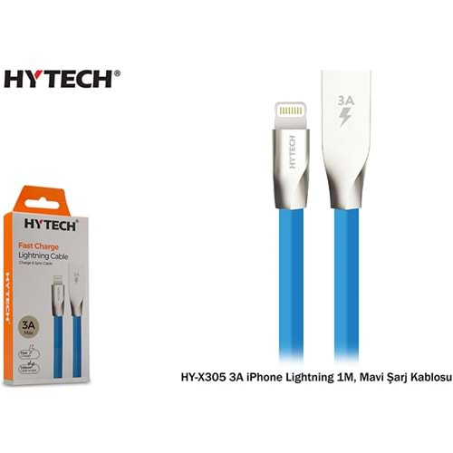 Hytech HY-X305 3A iPhone Lightning 1M, Mavi Şarj Kablosu