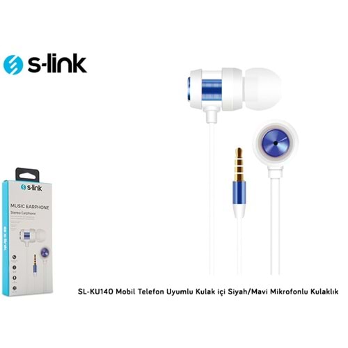 S-link SL-KU140 Mobil Telefon Uyumlu Kulak içi Siyah/Mavi Mikrofonlu Kulaklık