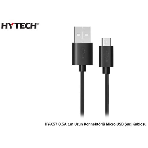 Hytech HY-X57 0.5A Poşet 1m Uzun Konnektörlü Siyah Micro USB Şarj Kablosu