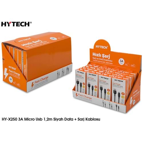 Hytech HY-X250 3A Micro Usb 1,2m Siyah Data + Sarj Kablosu