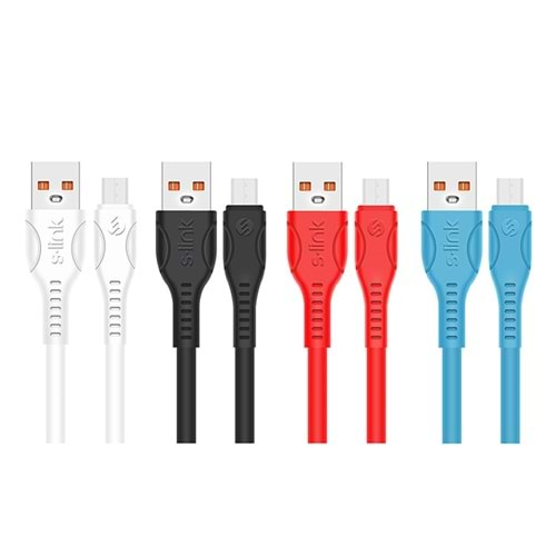 S-link Swapp SW--C575 2.4A Micro Usb 20li Kutu 6*Beyaz 6*Siyah 4*Kırmızı 4*Mavi Şarj Kablosu