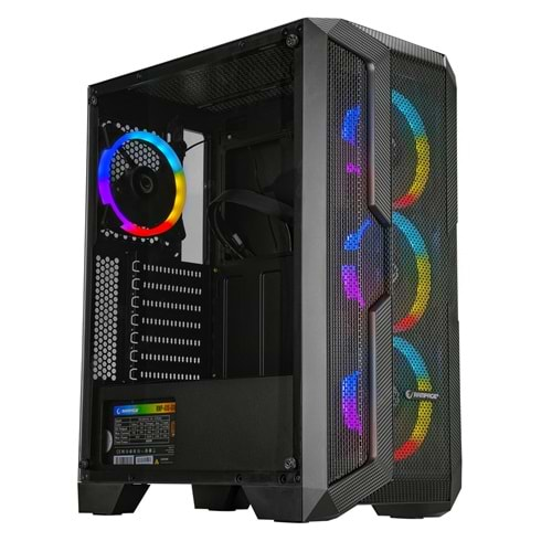 Rampage REACTION 600W 80+ BRONZE Temperli Camlı 4*Rainbow Fanlı Gaming Oyuncu Kasası