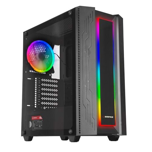 Rampage GRAND 600W 80 Plus Bronze Temper Camlı 14cm RGB Fan+Led Şeritli Gaming Oyuncu Kasası