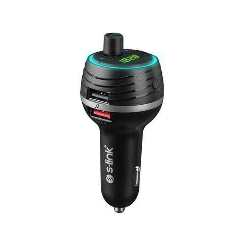 S-link SL-BT403 Rainbow Bluetooth V5.0 Led Ekran Tf Kart 64G(Max) Çift USB QC3.0+5V/2.4A Hızlı Şarjlı Fm Transmitter