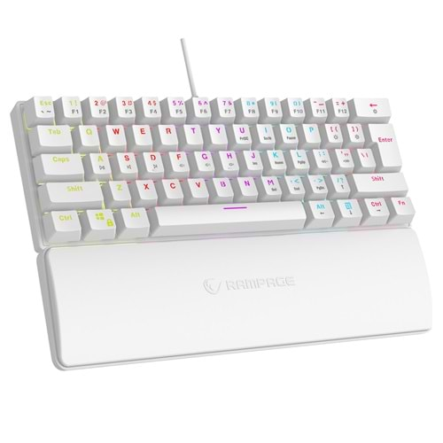 Rampage PLOWER K60 Beyaz US Layout English Gaming Oyuncu Klavye Bilek Destekli Blue Switch