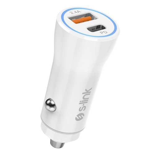 S-link SL-AC55PD 32W PD + USB QC3.0 Beyaz Araç Şarj Cihazı