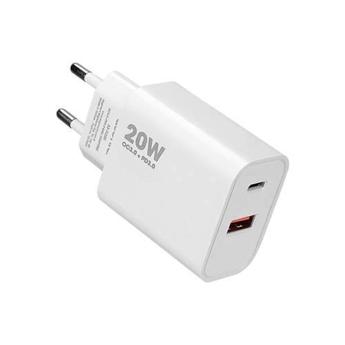 Asonic AS-X230 20W PD3.0/Quick Charge QC3.0 Type USB-C +USB A Hızlı Beyaz Ev Şarj Adaptör