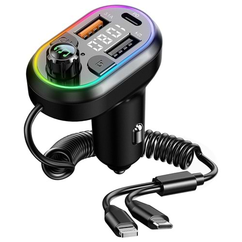 S-link SL-BT307 Çift USB 5V 3.1A/1A Led Işıklı Siyah 2 İn 1 C Port + İphone Bluetooth Fm Transmitter