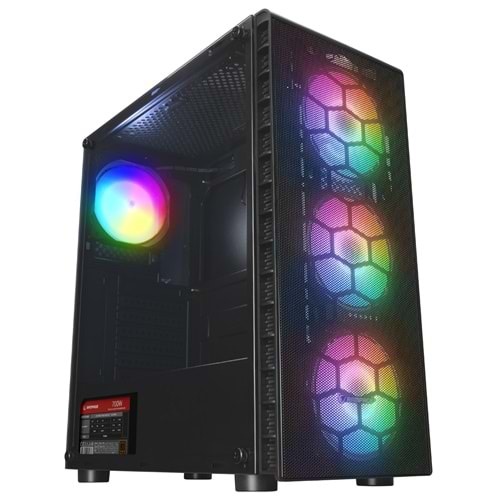 Rampage REDSKY RGB MESH 700W 80+ BRONZE 4*12cm RGB Fan Temperli Camlı ATX Mid-T Gaming Oyuncu Kasası