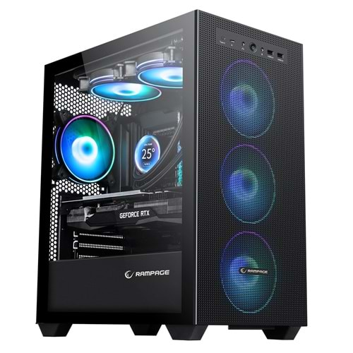 Rampage BLAZE Mesh Temperli Camlı Siyah 4* 12cm ARGB Fan M-ATX Mid-T Gaming Oyuncu Kasası