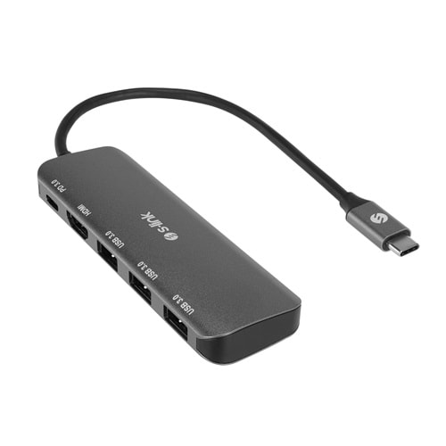 S-link SW-U518 Gri Metal USB 3.. to 3*USB3.0, 1*TypeC PD 1*4K HDMI Adaptör