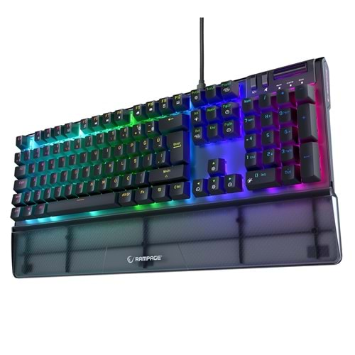 Rampage Carbon Siyah RGB Q Bilek Destekli Blue Switch Gaming Oyuncu Klavye