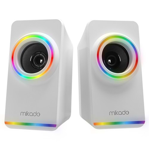 Mikado MD-182 2.0 3W*2 Beyaz RGB Aydınlatmalı USB + 3.5mm USB 5V Speaker Hoparlör