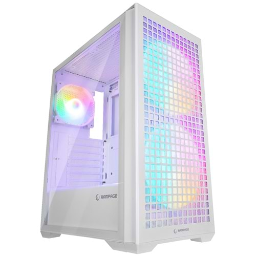 Rampage GYRA V1 WHITE Mesh 1*12cm+2*16cm Rainbow Fan Temperli Camlı + TYPE-C ATX Mid-T Gaming Oyuncu Kasası