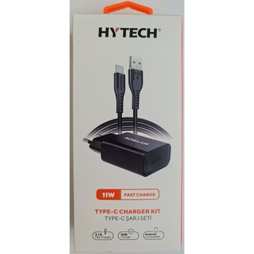 Hytech HY-XE26T Type-C Kablolu 2100MA Ev Şarj 11W + 2,4A Siyah Şarj Adaptör Seti