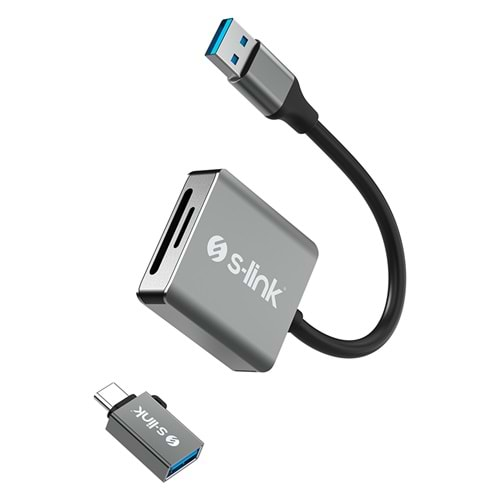 S-link SL-CR16 TypeC ve USB3.0 SD/Micro SD 110M/S Hızlı 2 in 1 Metal Kart Okuyucu