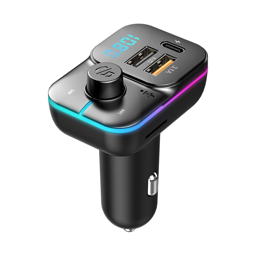 S-link SL-BT501 5V 3.1A / 5V 1A Bluetooth Kulaklık MP3 Rainbow Işıklı TF+USB FM Transmitter