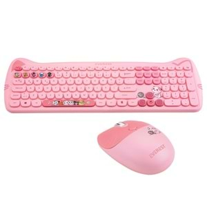 Everest KM-6283 CATTY Renkli Tuşlu Pembe Kablosuz Q Multimedia Klavye + Mouse + Pad Set