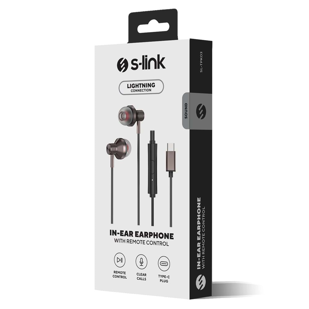 S-link SL-TPK03 TypeC Telefon Uyumlu Metal Siyah Kulak İçi Mikrofonlu Kulaklık