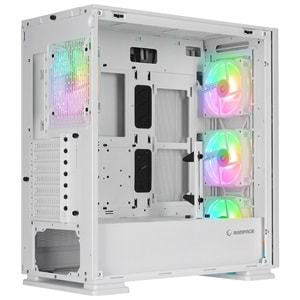 Rampage VANGUARD V2 Beyaz Mesh Easy Temperli Cam Type-C*1+Usb3.0*2 Dikey VGA Tutucu 4*RGB Fan+Hub E-ATX Big-T Oyuncu Kas