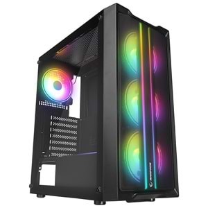 Rampage SLIDER Mesh LED Şerit Temperli Cam Siyah 4*12cm Sabit RGB Fan ATX Mid-T Gaming Oyuncu Kasası