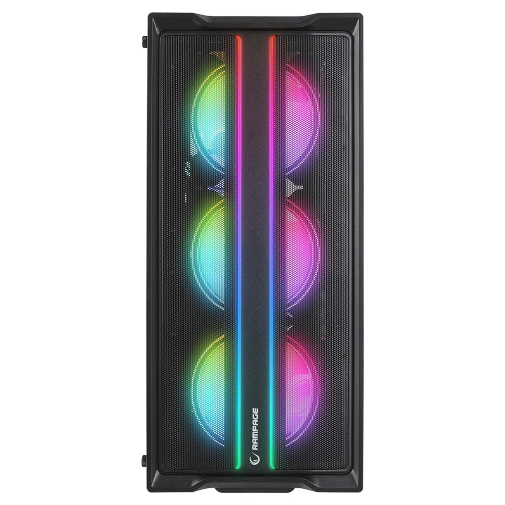 Rampage SLIDER Mesh LED Şerit Temperli Cam Siyah 4*12cm Sabit RGB Fan ATX Mid-T Gaming Oyuncu Kasası