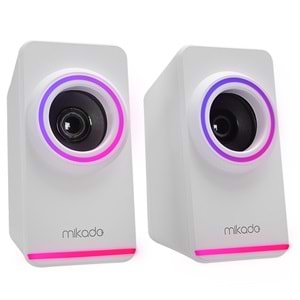 Mikado MD-182 2.0 3W*2 Beyaz RGB Aydınlatmalı USB + 3.5mm USB 5V Speaker Hoparlör