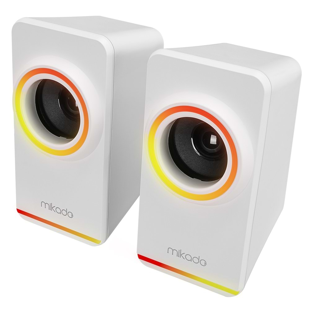 Mikado MD-182 2.0 3W*2 Beyaz RGB Aydınlatmalı USB + 3.5mm USB 5V Speaker Hoparlör