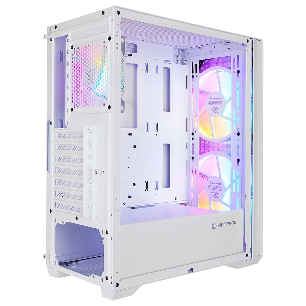 Rampage GYRA V1 WHITE Mesh 1*12cm+2*16cm Rainbow Fan Temperli Camlı + TYPE-C ATX Mid-T Gaming Oyuncu Kasası