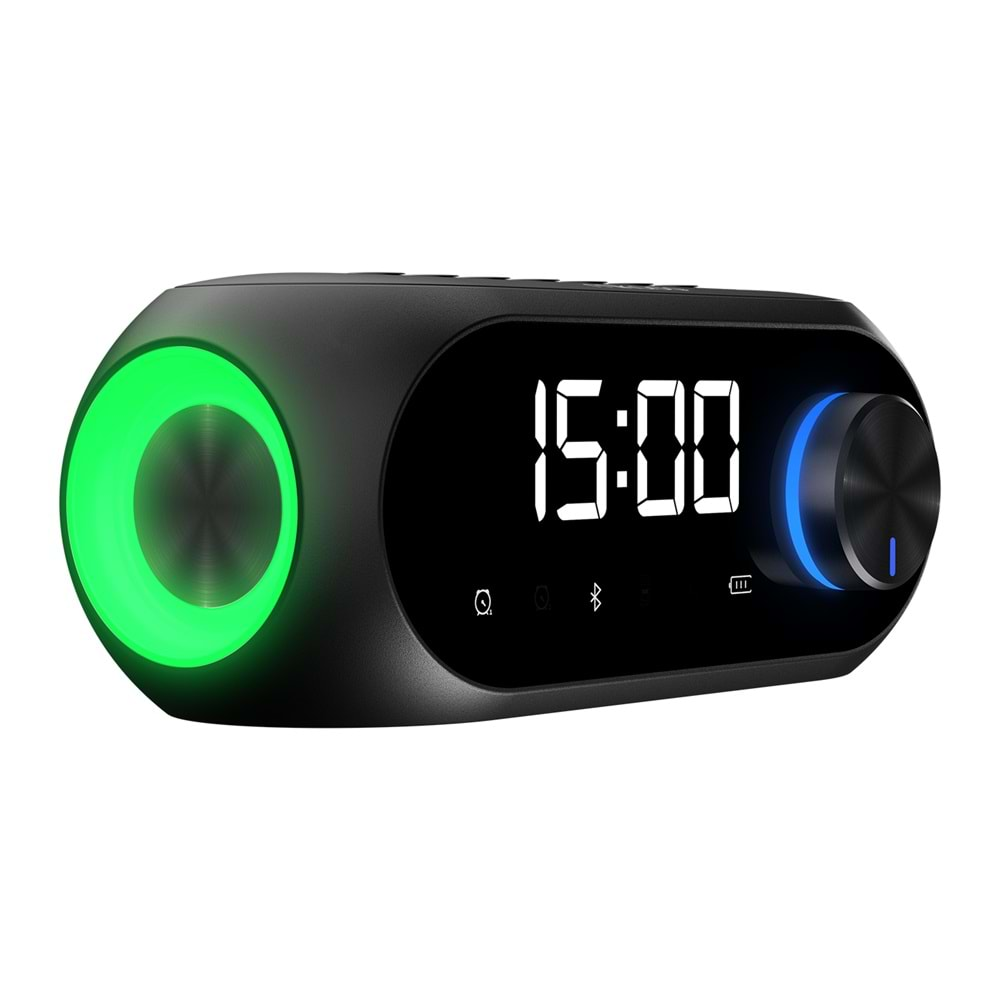 Mikado MD-W6 1200mAh 5W Siyah Bluetooth-Aux-Derece-Usb Double Alarmlı Saat Speaker