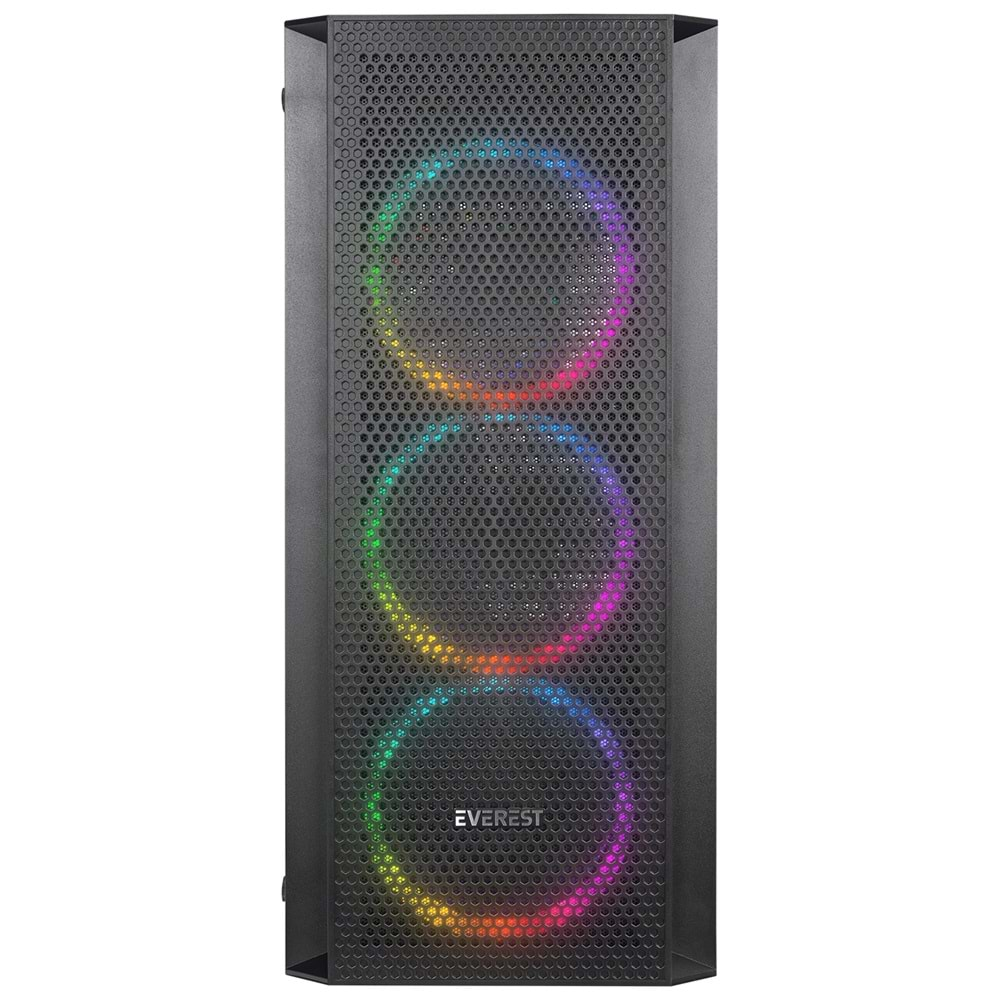 Everest MEGA V2 Mesh Panel 600W Temperli Camlı 4x12cm Auto RGB Fan ATX Mid-T Gaming Oyuncu Kasası