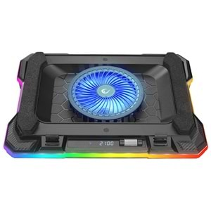 Rampage S49 Cyclone Siyah 10 Mode RGB 100*100mm 1 Fanlı 14 19 LED Ekranlı Notebook Soğutucu Stand