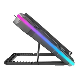 Rampage S49 Cyclone Siyah 10 Mode RGB 100*100mm 1 Fanlı 14 19 LED Ekranlı Notebook Soğutucu Stand